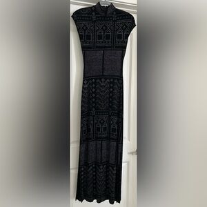 Cache Rhinestone long black maxi formal dress XS - shoulder pads